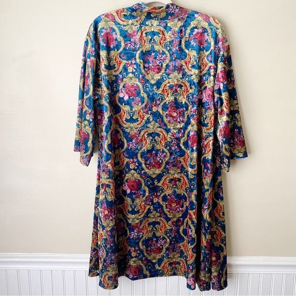 ModCloth | Layer For Keeps Velvet Kimono Duster Floral Bohemian Blue Yellow S/M - Picture 7 of 9